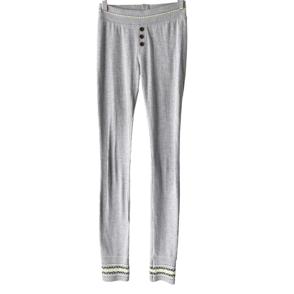 Free People Womens Thermal Pants XS Grey Alpine Cabincore Cozy Layer Fair Isle